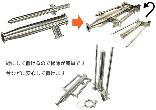 縦にして置けるので掃除が簡単です。台などに安心置けます。